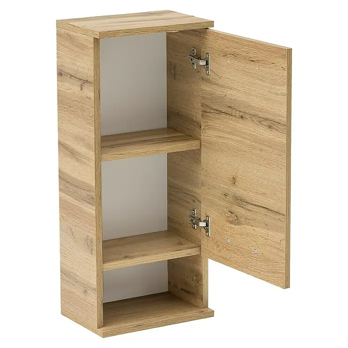 Schildmeyer Nora  Oberschrank - B x T x H: 30,3 x 20,5 x 70,8 cm, Eiche Landhaus, Matt - Wandschrank in heller Holzoptik mit geöffneter Tür und zwei Einlegeböden.