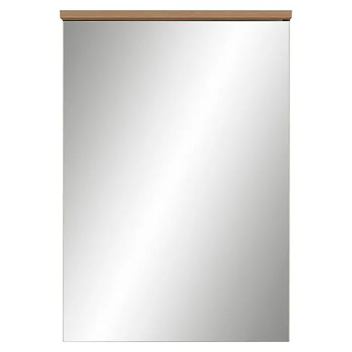 Schildmeyer Jesper LED-Spiegelschrank - B x H: 50,4 x 72,3 cm, Holz, Artisan Eiche - Rechteckiger Spiegel mit hellem Holzrahmen oben.