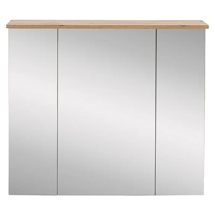 Schildmeyer LED-Spiegelschrank Profil/Nora - B x H: 80,5 x 72,3 cm, Holz, Eiche Landhaus - Spiegelschrank mit drei Türen und heller Holzplatte.