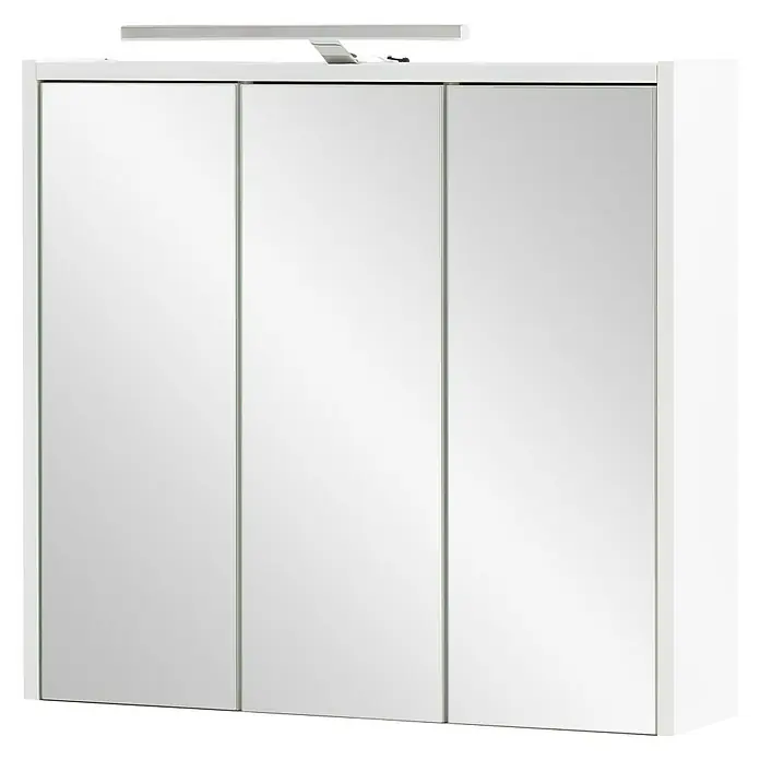 Schildmeyer LED-Spiegelschrank Flag/Carlos - B x H: 65 x 60 cm, Holz, Weiß Glänzend - Weißer dreitüriger Spiegelschrank mit integrierter Leuchte.