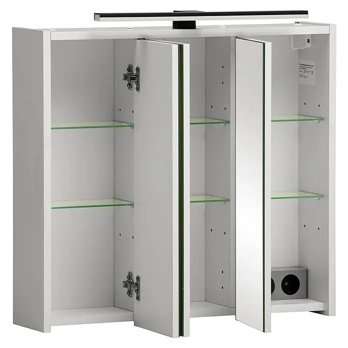 Schildmeyer LED-Spiegelschrank Pandora/Palermo/Emmik/Katta - B x H: 65 x 62,7 cm, Holz, Weiß Matt - Weißer Spiegelschrank mit offenen Türen, internen Glasböden und einer integrierten Lichtleiste.