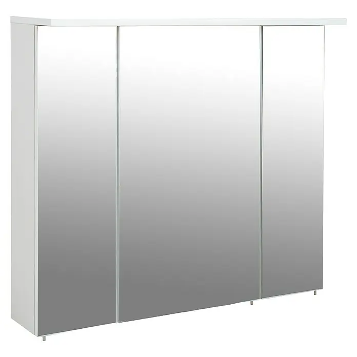 Schildmeyer LED-Spiegelschrank Profil - B x H: 80,5 x 72,3 cm, Holz, Weiß Glänzend - Weißer Schrank mit drei Spiegeltüren und kleinen Füßen.
