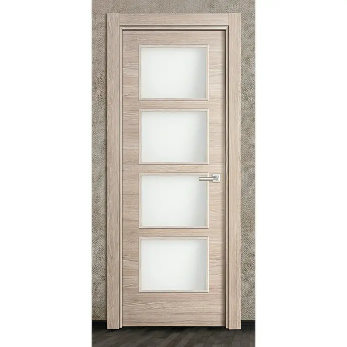 Solid Elements Puerta acristalada - 82,5 x 203 cm, Izquierda, Roble Gris - Elegante puerta de madera con cuatro inserciones de vidrio, que ofrece un diseño moderno y elegante. Ideal para cualquier habitación.