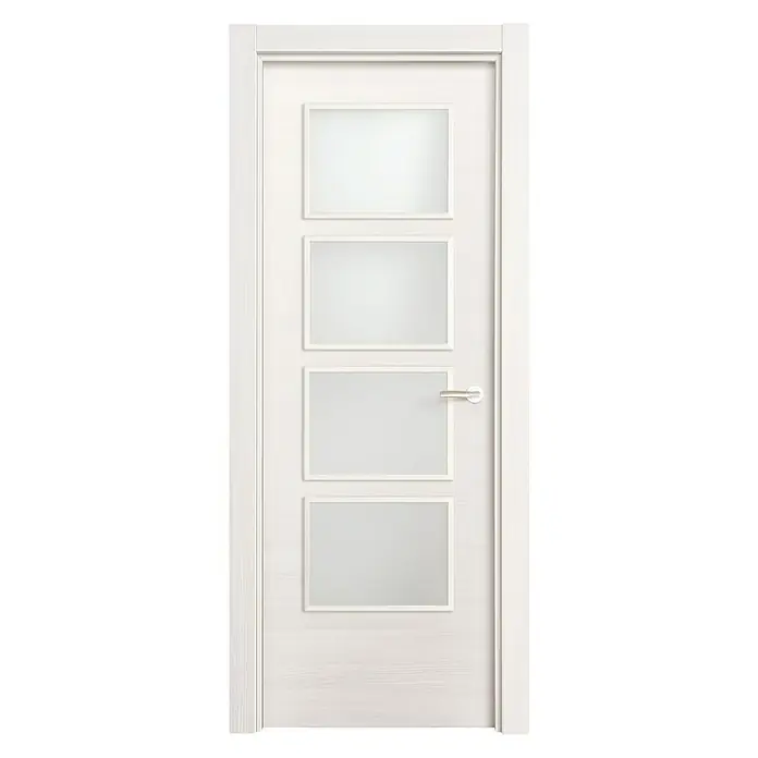 Solid Elements Puerta acristalada Fresno Eslovenia - 72,5 x 203 cm, Izquierda, Blanco - Puerta interior blanca moderna con cuatro paneles de vidrio cuadrados y una manija elegante para una decoración luminosa.