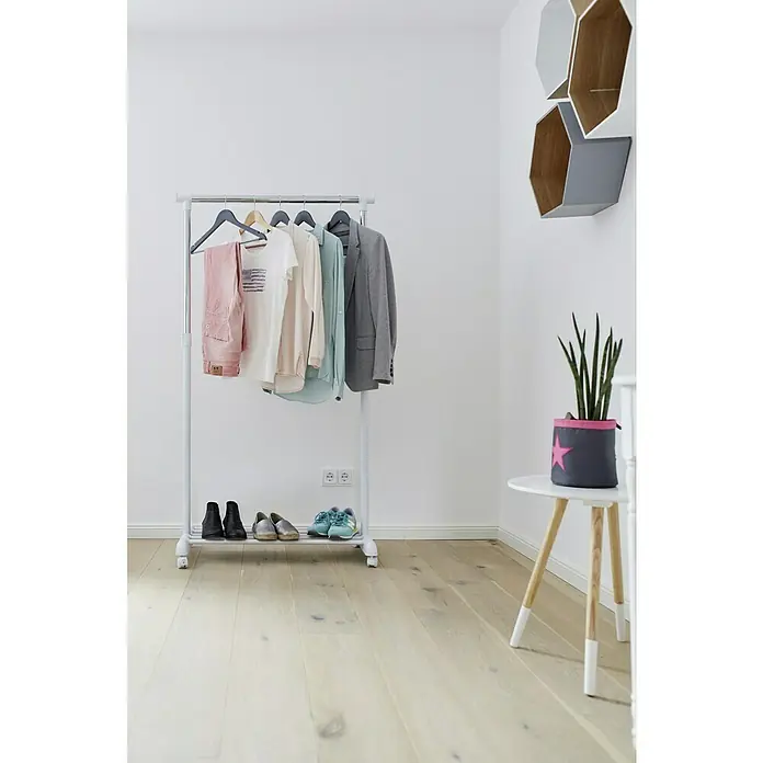 Store It Kleiderwagen - L x B: 44 x 84 cm, Höhenverstellung: 101 cm - 165 cm - Kleiderständer mit einer Auswahl an Kleidungsstücken und Schuhen, der Stil und Ordnung in jeden Raum bringt.