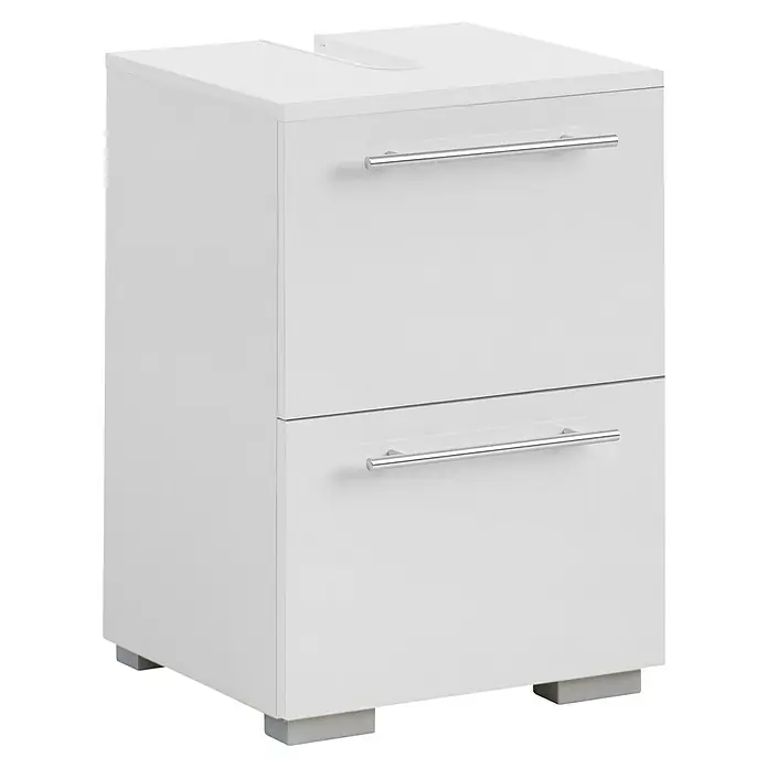 Schildmeyer Carlos Waschtischunterschrank - B x T x H: 40,2 x 35 x 59,1 cm, Perlweiß, Matt - Moderner weißer Waschtischunterschrank mit zwei Schubladen und eleganten Chromgriffen.