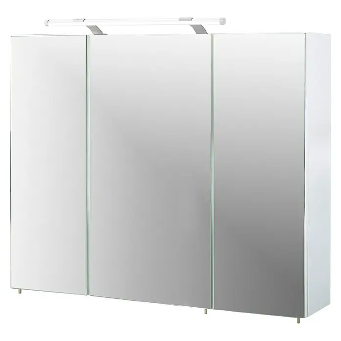 Schildmeyer Dorina LED-Spiegelschrank - B x H: 90 x 75 cm, Holz, Weiß Glänzend - Dreitüriger Spiegelschrank mit integrierter Lichtleiste.