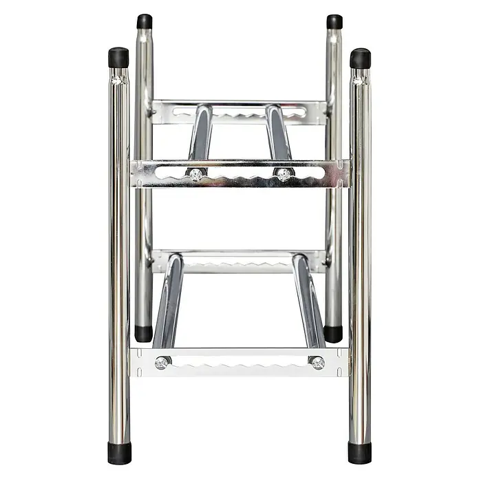 Schuhregal - L x B x H: 23 x 64 x 37 cm, Passend für: Bis zu 12 Paar Schuhe, Max. ausziehbar bis: 118 cm - Dieses Bild zeigt einen verstellbaren, chromfarbenen Tritthocker mit vier Stufen und rutschfesten Füßen für den sicheren Gebrauch.