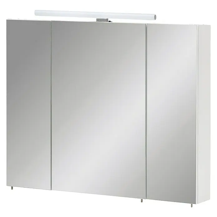 Schildmeyer LED-Spiegelschrank Karla/Maxim - B x H: 80 x 75 cm, Holz, Weiß Matt - Dreitüriger Spiegelschrank mit integrierter LED-Beleuchtung und kleinen Füßen.