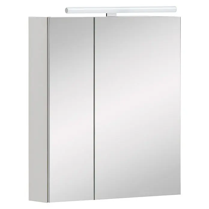 Schildmeyer LED-Spiegelschrank Karla/Maxim - B x H: 60 x 74,7 cm, Holz, Weiß Matt - Zweitüriger Spiegelschrank fürs Badezimmer mit integrierter Leuchte oben.