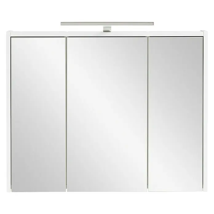 Schildmeyer LED-Spiegelschrank Flag/Carlos - B x H: 74,5 x 60 cm, Holz, Weiß Glänzend - Weißer Spiegelschrank mit drei Türen und integrierter Beleuchtung.