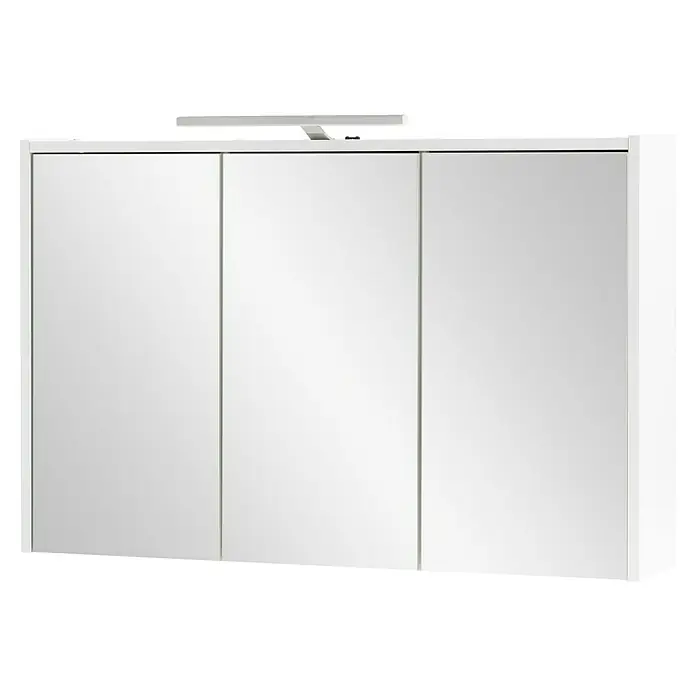 Schildmeyer LED-Spiegelschrank Flag - B x H: 93,5 x 60 cm, Holz, Weiß Glänzend - Weißer Spiegelschrank für das Bad mit drei Türen und integrierter LED-Beleuchtung.