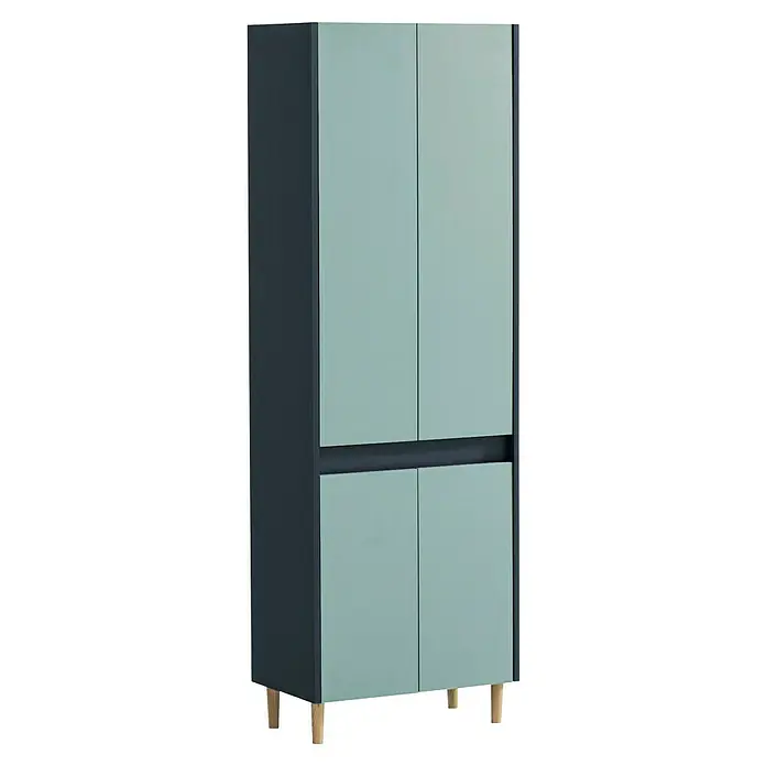 Schildmeyer Lovis Hochschrank - B x T x H: 56,9 x 33 x 170 cm, Nachtblau/Taubenblau, Matt - Zweifarbiger Schrank mit dunkelgrauem Rahmen, hellgrauen Türen und Holzbeinen.