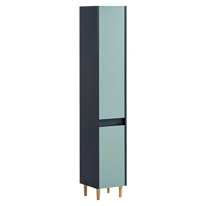 Schildmeyer Lovis Hochschrank - B x T x H: 30,2 x 33 x 170 cm, Nachtblau/Taubenblau, Matt - Zweifarbiger Schrank in Dunkelblau und Hellgrün mit Holzfüßen.