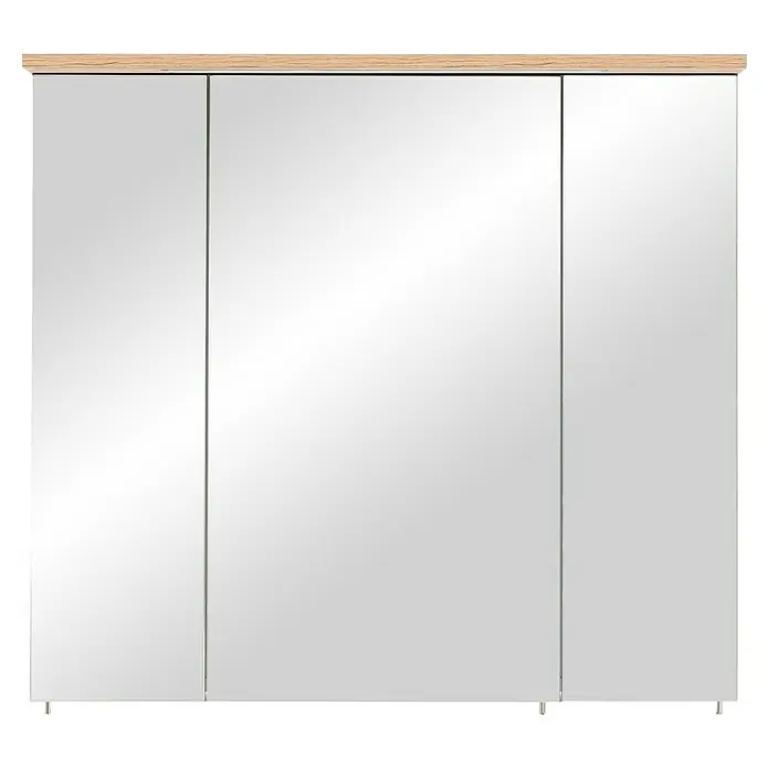 Schildmeyer LED-Spiegelschrank Profil/Nora - B x H: 80,5 x 72,3 cm, Holz, Eiche Landhaus - Dreitüriger Spiegelschrank mit heller Holzplatte für das Badezimmer.