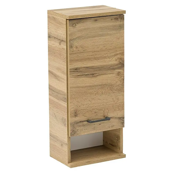Schildmeyer Nora  Oberschrank - B x T x H: 30,3 x 20,5 x 70,8 cm, Eiche Landhaus, Matt - Hoher, schmaler Schrank in heller Eichenholzoptik mit Tür, dunklem Griff und offenem Fach.
