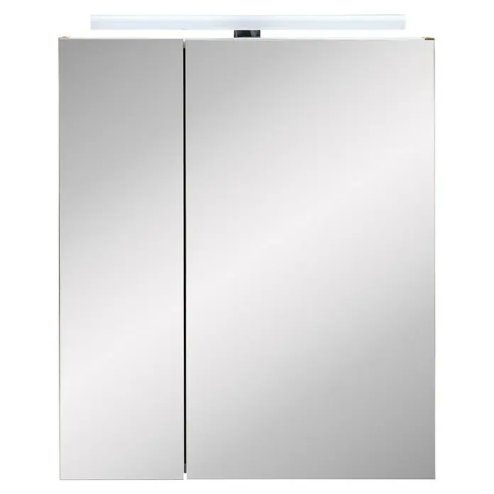Schildmeyer LED-Spiegelschrank Karla/Maxim - B x H: 60 x 74,7 cm, Holz, Weiß Matt - Zweitüriger Spiegelschrank mit integrierter LED-Lichtleiste darüber.