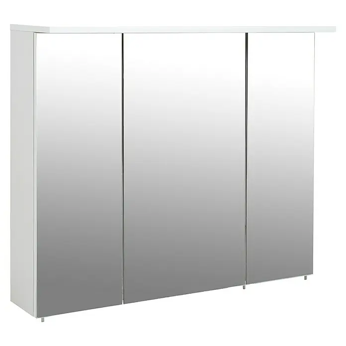 Schildmeyer LED-Spiegelschrank Profil - B x H: 90 x 72,3 cm, Holz, Weiß Glänzend - Weißer Spiegelschrank mit drei Türen, schlichtem Design und kleinen Standfüßen.