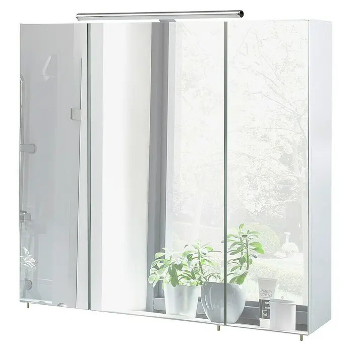 Schildmeyer Spiegelschrank Basic - B x H: 80 x 70,7 cm, Holz - Weißer Spiegelschrank mit Spiegeltüren, integrierter Lichtleiste und unterer Ablage.