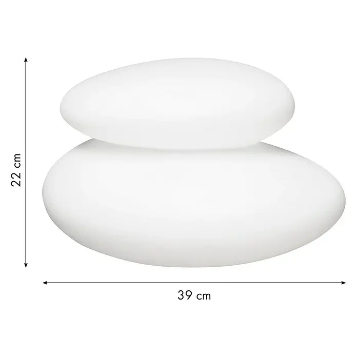 8 Seasons Design Shining LED-Dekoleuchte Stone - 6 W, Weiß, L x B x H: 29 x 39 x 22 cm - Die moderne Stehleuchte, die wie zwei übereinander gestapelte, abgerundete Kieselsteine aussieht, ist 22 cm hoch und 39 cm breit.