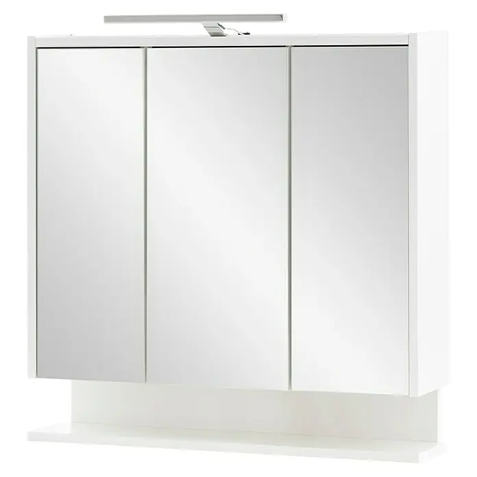 Schildmeyer LED-Spiegelschrank Flag - B x H: 65 x 71,4 cm, Holz, Weiß Glänzend - Weißer Spiegelschrank mit drei Türen, integrierter Leuchte und Ablage.