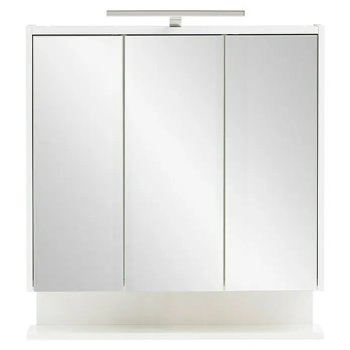 Schildmeyer LED-Spiegelschrank Flag - B x H: 65 x 71,4 cm, Holz, Weiß Glänzend - Weißer dreitüriger Badspiegelschrank mit integrierter Leuchte und Ablagefläche.