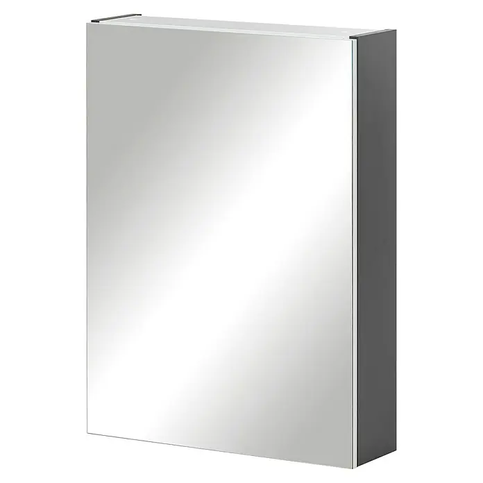 Schildmeyer LED-Spiegelschrank Carlos/Flag - B x H: 43,5 x 64 cm, Holz, Anthrazit - Rechteckiger Spiegelschrank mit verspiegelter Tür und dunkelgrauen Seiten.