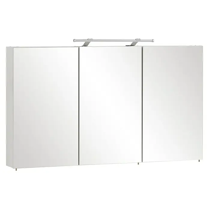 Schildmeyer Dorina LED-Spiegelschrank - B x H: 120 x 75 cm, Holz, Weiß Glänzend - Weißer dreitüriger Spiegelschrank mit integrierter oben angebrachter Lichtleiste.