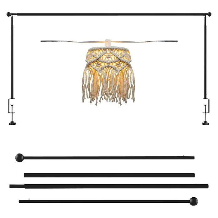 New Garden Lámpara decorativa solar y barra decorativa Mykonos - Blanco, Redonda, 8 ud. - Primer plano de una lámpara decorativa con pantalla de macramé, presentada sobre un fondo neutro.