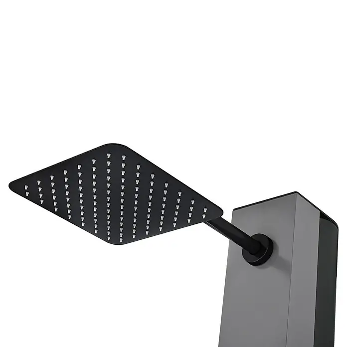 Imex Poolimex Ducha de piscina Phoenix - 222 cm, Aluminio, Gris cobalto - Imagen de un moderno accesorio de ducha con cabezal cuadrado y columna gris.
