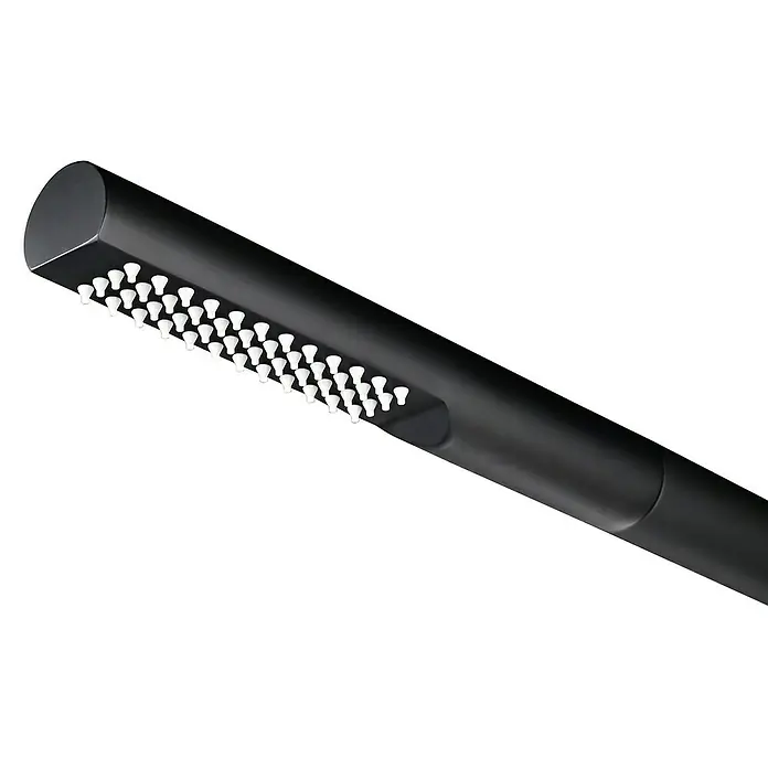 Imex Poolimex Ducha de piscina Texas - 220 cm, Acero inoxidable, Negro mate - Un moderno cabezal de ducha negro con pequeñas boquillas blancas. Su diseño minimalista y elegante se adapta a cualquier baño.