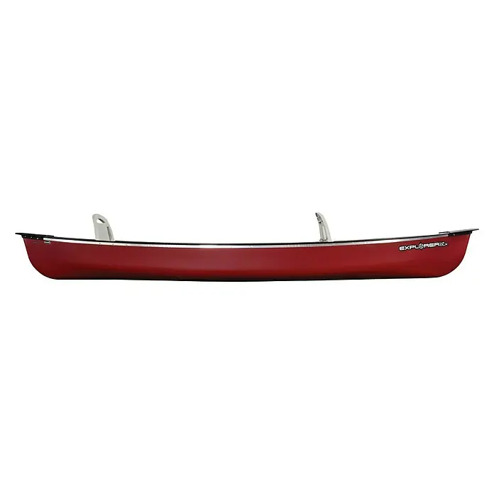 Pelican Kanu Explorer 14.6 DLX - L x B: 454,66 x 96,52 cm, Geeignet für: 3 Personen, Tragkraft: 363 kg, RAM-X Mehrschicht-Polyethylen - Rotes Kanu "Explorer RX" mit silbernen Halterungen, ideal für Abenteuer auf dem Wasser.
