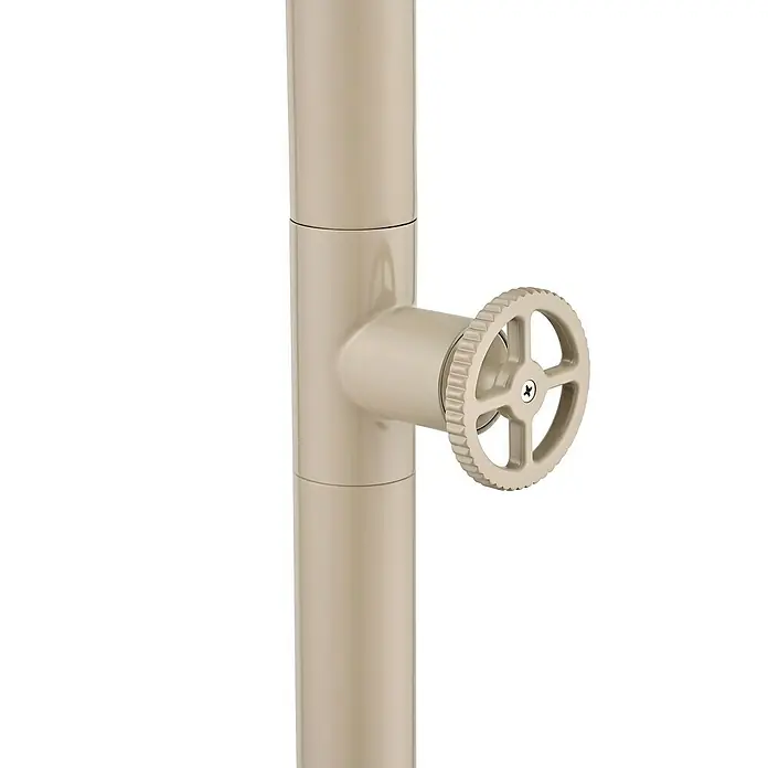 Imex Poolimex Ducha de piscina Pool - 235 cm, Acero inoxidable, Moka - Primer plano de un poste metálico beige con una rueda de control para el ajuste.