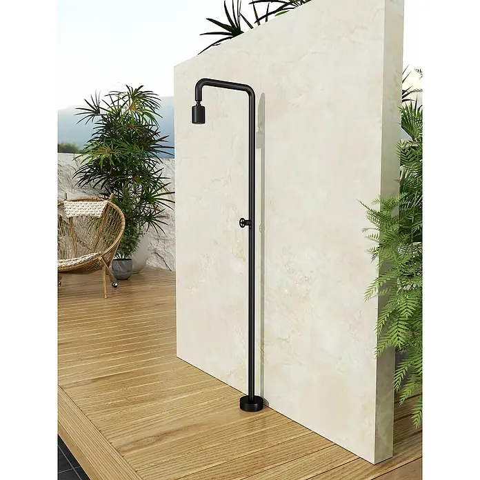 Imex Poolimex Ducha de piscina Pool - 235 cm, Acero inoxidable, Negro mate - Ducha de jardín negra de pie con un diseño elegante para uso en exteriores. Perfecta para momentos refrescantes en el jardín.