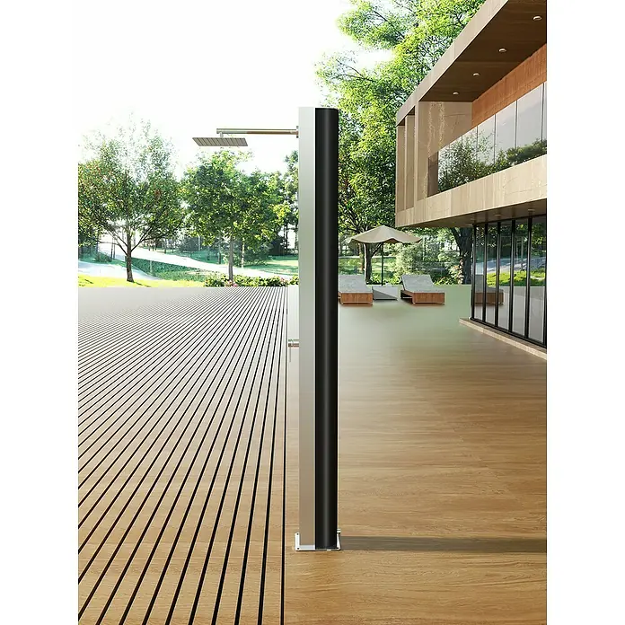 Imex Poolimex Ducha de piscina Phoenix - 222 cm, Aluminio, Cromo - Ducha de jardín moderna de acero inoxidable con un toque oscuro. Diseño elegante para exteriores, ideal para piscina o terraza.