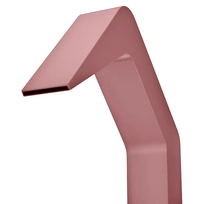 Imex Poolimex Ducha de piscina Niagara - 218 cm, Acero inoxidable, Rosa coral - Primer plano de un moderno grifo rosa con líneas limpias, destacando un diseño de baño elegante.