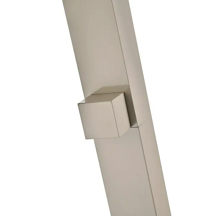 Imex Poolimex Ducha de piscina Niagara - 218 cm, Acero inoxidable, Moka - Primer plano de un mueble moderno, que destaca la elegancia de una junta cúbica hecha de metal de color claro.