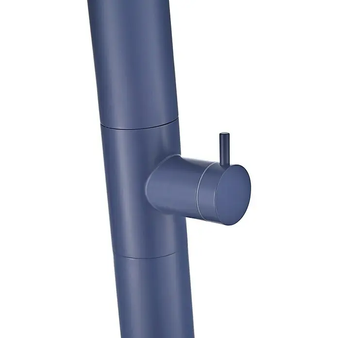 Imex Poolimex Ducha de piscina Utah - 236 cm, Acero inoxidable, Azul océano - Primer plano de un grifo moderno de color azul marino con un diseño minimalista y líneas limpias. Perfecto para baños con estilo.