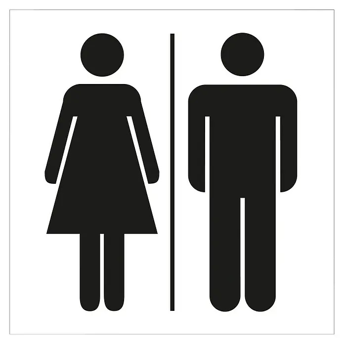 Pickup Aufkleber - L x B: 14 x 14 cm, Motiv: Toiletten - Piktogramm für Toiletten mit den Symbolen für Damen und Herren, getrennt durch eine Linie.