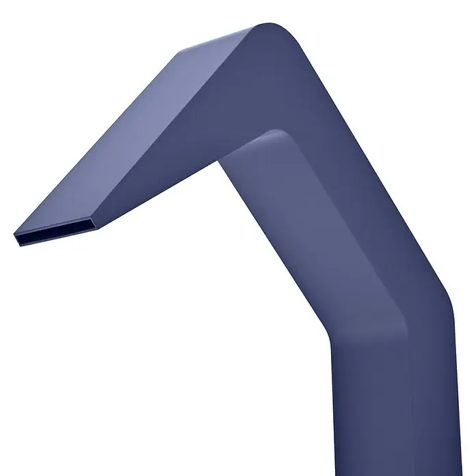 Imex Poolimex Ducha de piscina Niagara - 218 cm, Acero inoxidable, Azul océano - Primer plano de una moderna estructura de arco triangular azul, que muestra un diseño y arquitectura minimalistas.