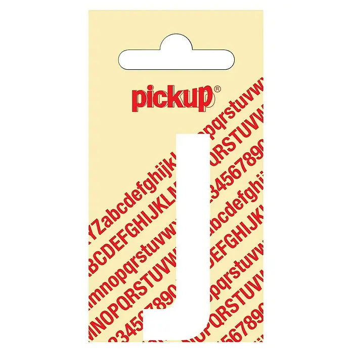 Pickup Aufkleber - Motiv: J, Weiß, Höhe: 60 mm - Aufkleber 'J' von Pickup mit rotem Buchstabenmuster auf beigem Grund, ideal zur individuellen Beschriftung.