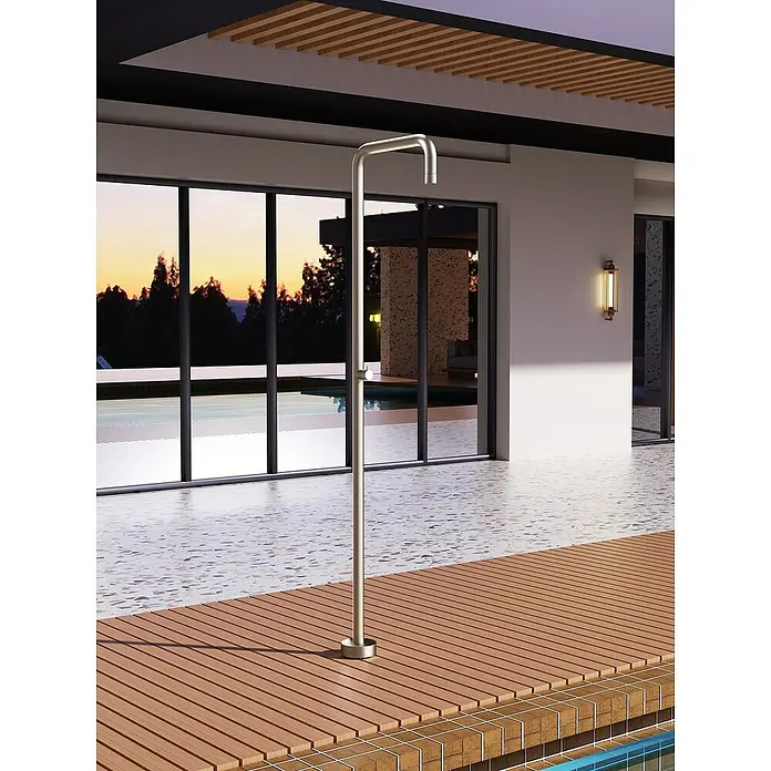Imex Poolimex Ducha de piscina Utah - 236 cm, Acero inoxidable, Moka - Ducha independiente de acero inoxidable con un diseño moderno junto a una piscina para una refrescante experiencia de ducha al aire libre.