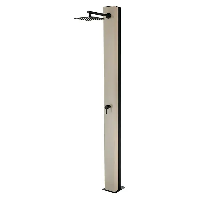 Imex Poolimex Ducha de piscina Phoenix - 222 cm, Aluminio, Moka - Elegante columna de ducha con cabezal cuadrado y accesorios en negro y crema. El diseño minimalista encaja perfectamente en baños modernos.