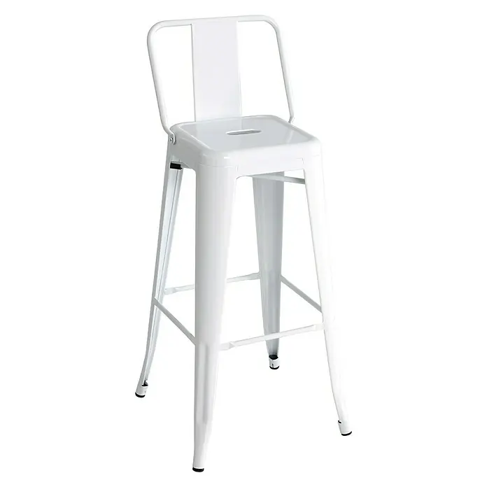 Taburete alto con respaldo - L x An x Al: 43 x 43 x 95 cm, Blanco - Un taburete de bar blanco con respaldo perfecto para cocinas o bares. El metal proporciona un aspecto moderno y robusto.