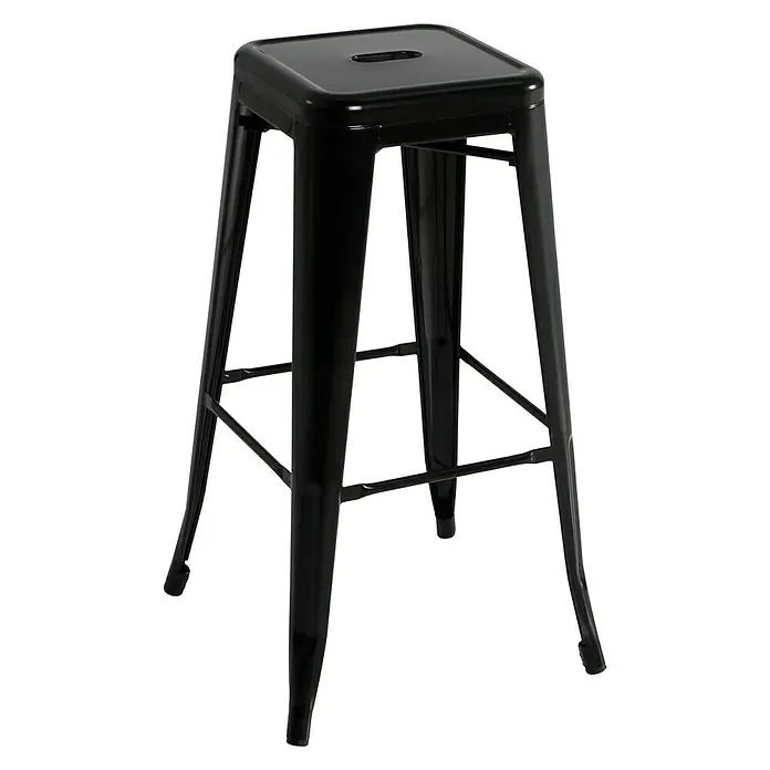 Taburete alto - L x An x Al: 43 x 43 x 76 cm, Negro - Taburete de bar de metal negro con asiento cuadrado y reposapiés para mayor comodidad y estabilidad.