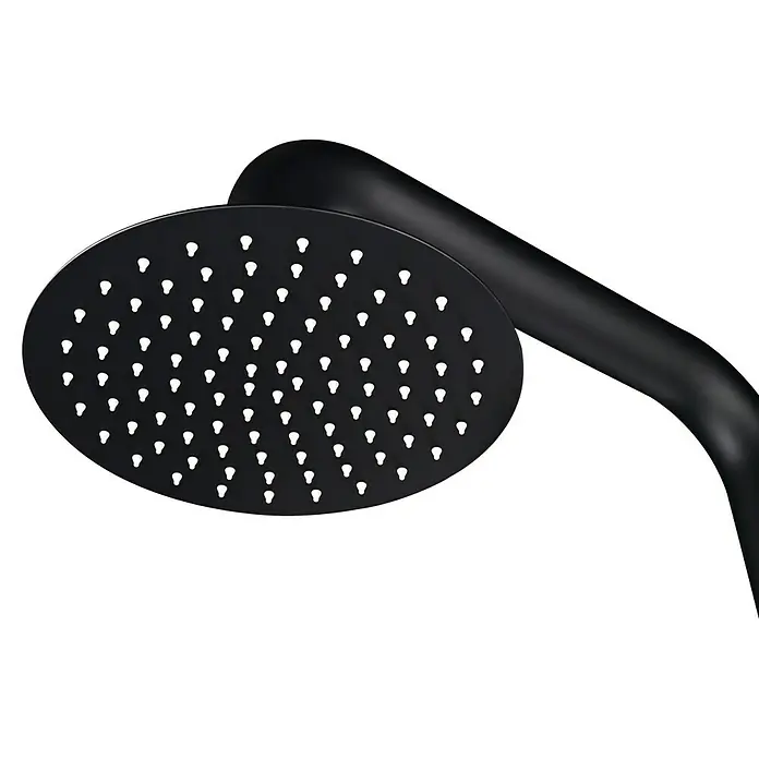 Imex Poolimex Ducha de piscina Oregon - 235 cm, Acero inoxidable, Negro mate - Cabezal de ducha negro con forma redonda y pequeños chorros para una agradable experiencia de ducha. Diseño elegante para baños modernos.