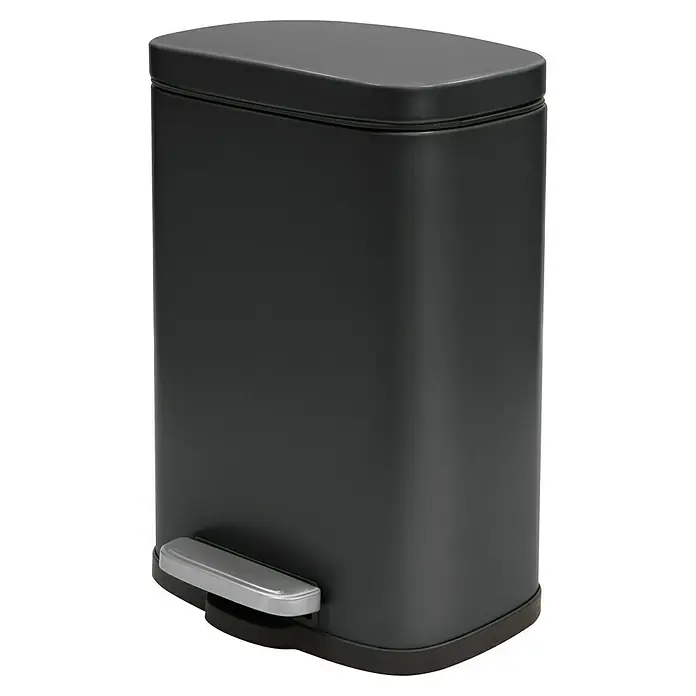 Spirella Cubo con pedal Akira - 5 l, Acero inoxidable, Negro - Cubo de basura rectangular negro con pedal plateado. Ideal para cocina o baño, ofrece una eliminación de residuos elegante y cómoda.