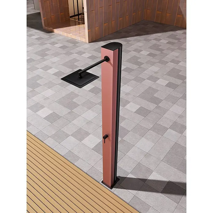 Imex Poolimex Ducha de piscina Phoenix - 222 cm, Aluminio, Rosa coral - Una elegante ducha de exterior en rosa y negro. Ideal para jardines o piscinas, ofrece un moderno refresco al aire libre.