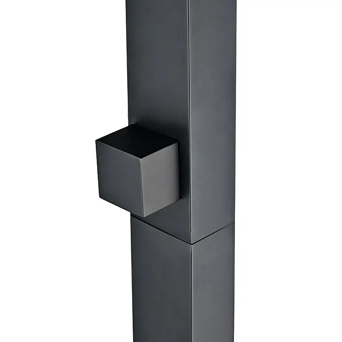Imex Poolimex Ducha de piscina Niagara - 218 cm, Acero inoxidable, Negro mate - Primer plano de un pilar moderno de color antracita con un soporte cuadrado, que muestra un diseño minimalista y detalles arquitectónicos.