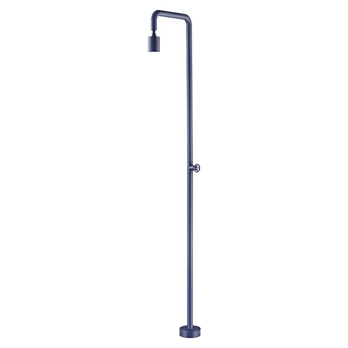 Imex Poolimex Ducha de piscina Pool - 235 cm, Acero inoxidable, Azul océano - Ducha exterior independiente en azul oscuro con rociador redondo, mando de control y base a juego.